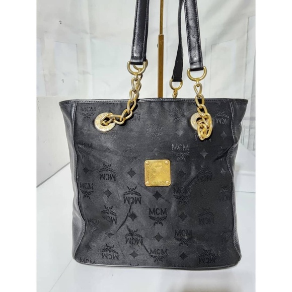 Authentic MCM Vintage Visetos Nylon Shopping Tote Bag Black - Picture 7 of 15